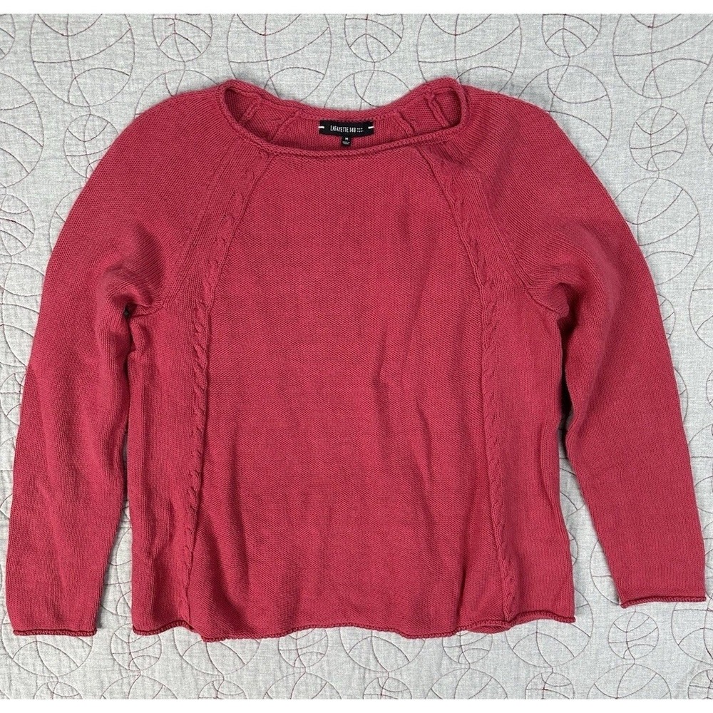 Lafayette 148 New York Sweater Red Cotton Linen Cable / Women's Medium
